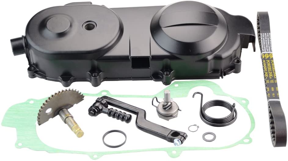 GOOFIT Transmission Cover Assembly with Start Gear Shaft Belt for GY6 49cc 50cc Scooter Moped Short Case Version