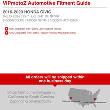 VIPMOTOZ Chrome Bezel OE-Style Projector Headlight Housing Headlamp Replacement For 2016-2019 Honda Civic Halogen Models - Built-In Rainbow RGB LED Low Beam, Driver & Passenger Side
