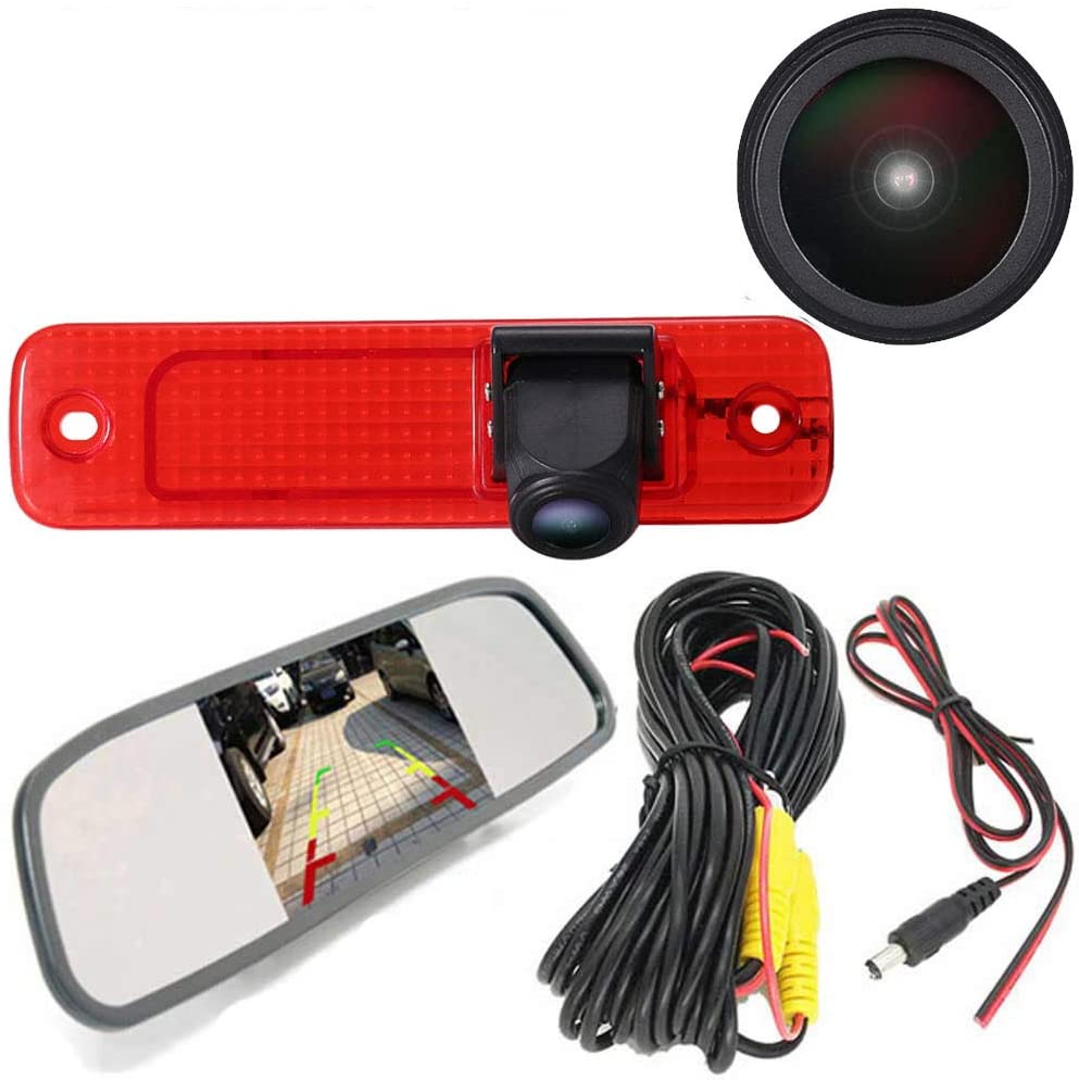 HD Waterproof Night Vision Color Rear View Brake Light Third Roof Top Mount Lamp Reverse Backup Camera for Transit Transporter Van 3 Brake Light (Reversing Camera+7