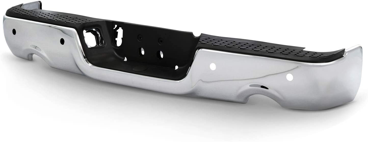Fits 2009-2018 Dodge Ram 1500 2019 1500 Classic Dual Exhaust Model Chrome Rear Bumper Black Step Pad w/Sensor Holes