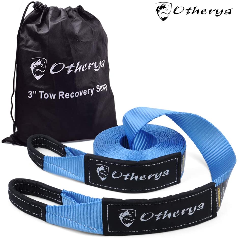 Recovery Tow Strap 3'' x 30 ft - Lab Tested 30,000lb Break Strength - Heavy Duty Draw String Bag Included - Triple Reinforced Protective Loop - Ensure Peace of Mind - Emergency Off Road Towing Rope