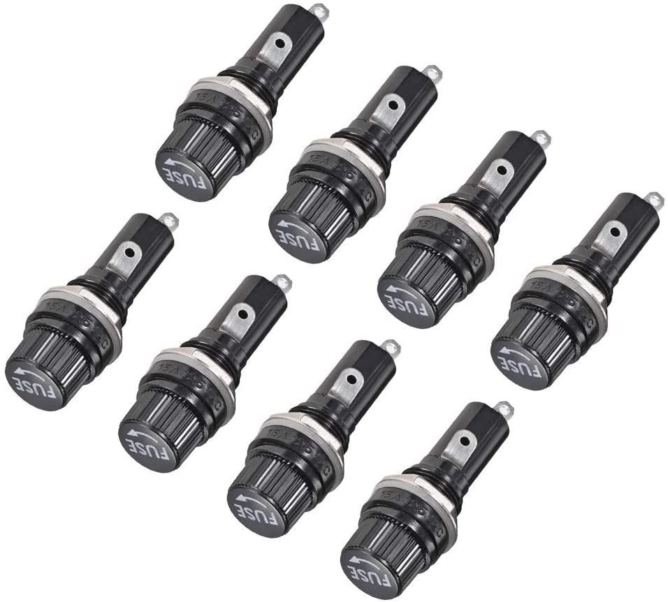 uxcell 14mm Thread Screw Cap Panel Mounted 6x30mm Fuse Holder AC 125V/15A 250V/10A Black 8Pcs