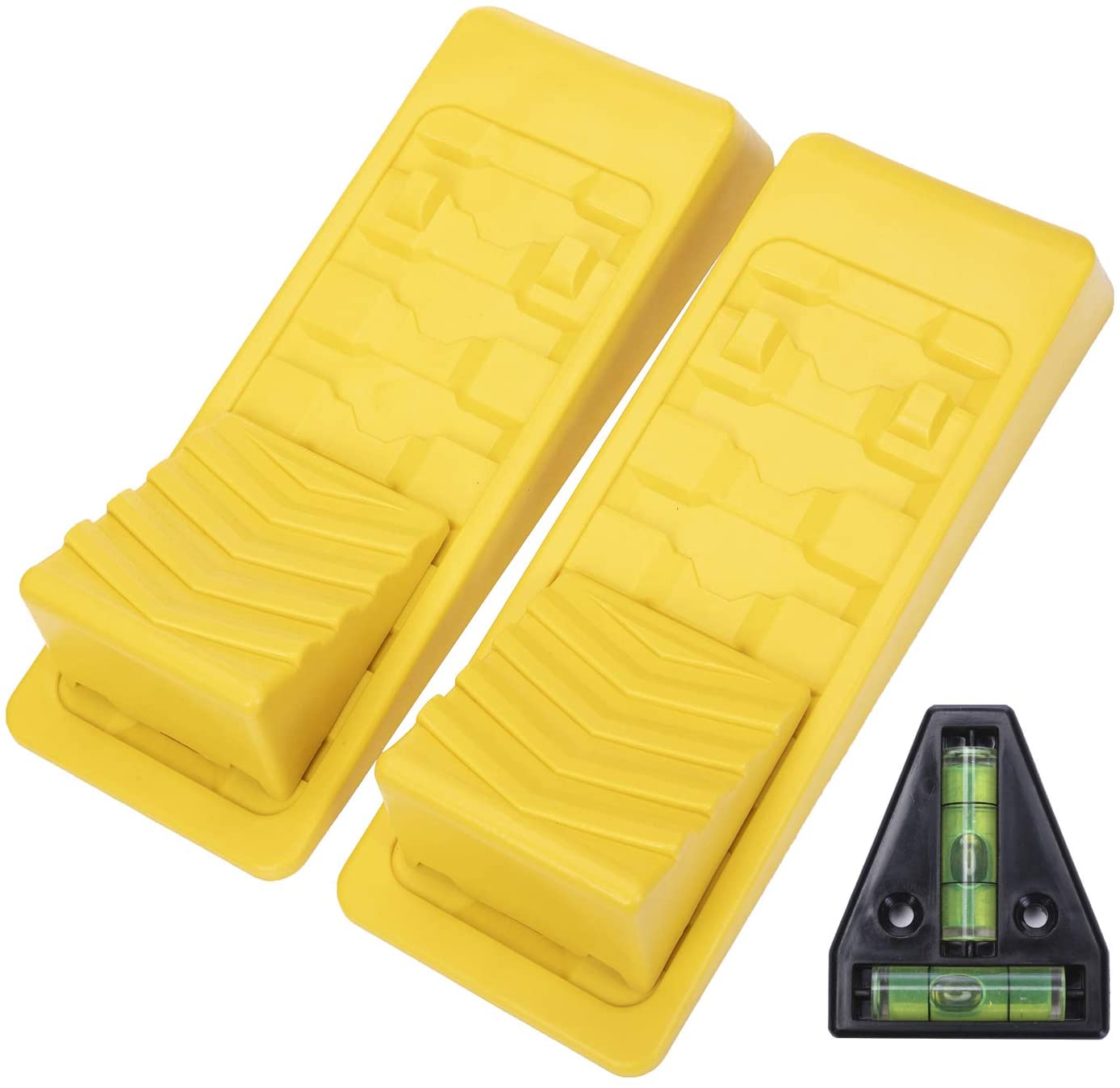 Homeon Wheels RV Leveling Blocks Wheel Chocks Heavy Duty Trailer Leveler Blocks 2 Pack for Trailers Campers, Tire Chocks for Caravan Truck Van SUV (Camper Leveling Blocks Two Locking Chocks)