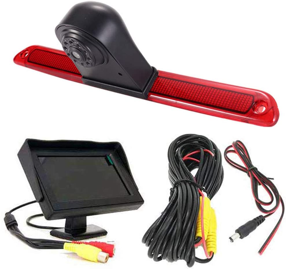 HD Third Roof Top Mount Brake Lamp Reverse Rear View Backup Camera Angle and Distance Adjustable IR Night Vision for Mercedes Benz Sprinter W906/Transit Ducato Crafter Master +Rearview Mirror