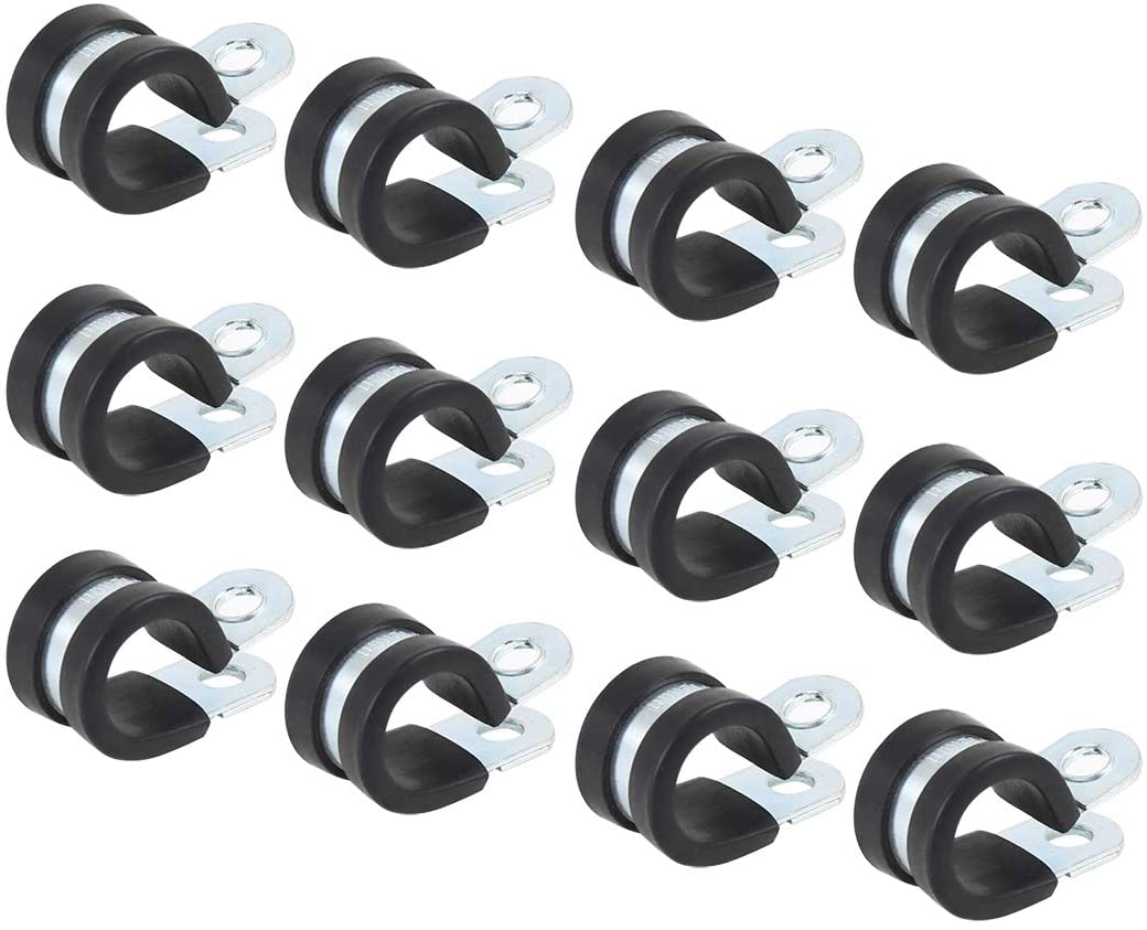X AUTOHAUX 12pcs 16mm 0.63 Inch R Shape Automotive Galvanized Iron Cable Clamp Rubber Cushioned Insulated Clamp Metal Clamp for Tube Pipe Wire Installation