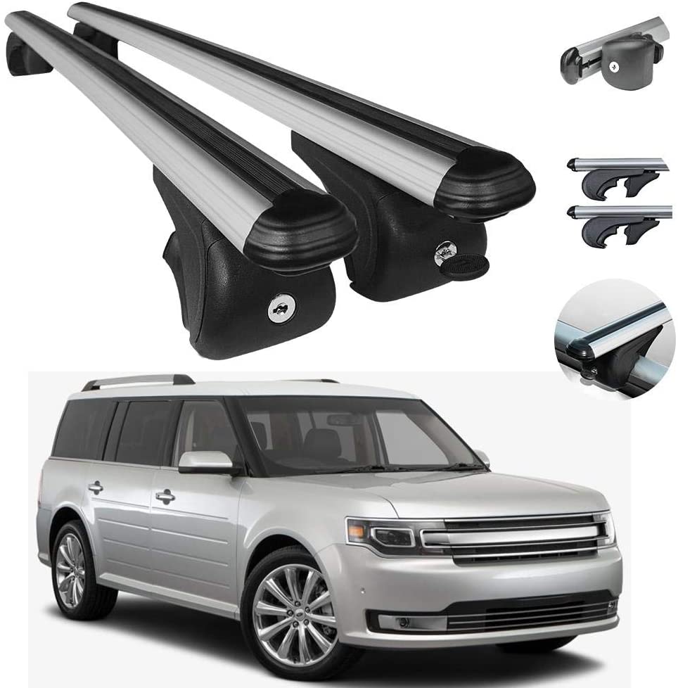 Silver Aluminum Roof Top Wing Bar Cross Bars Cargo Rack - Luggage, Ski, Kayak Carrier | 165 LBS / 75 KG Load Capacity - Set 2 Pcs | Fits Ford Flex 2009-2019