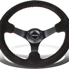 NRG Innovations Reinforced RST-036MB-S-RD 350mm Black Suede Steering Wheel + LED Keychain Flashlight