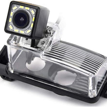 eHANGO Car Rear View Camera with 4 Pin to RCA Cable Bracket License Plate Lights Housing Mount for Nissan Versa Nissan Tiida Nissan Livina Pulsar Nissan Latio Nissan 350Z 370Z (8 LED)