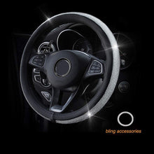 New Diamond Leather Steering Wheel Cover with Bling Bling Crystal Rhinestones, Universal Fit 15 Inch Anti-Slip Wheel Protector for Women Girls,Black