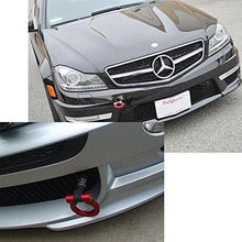Xotic Tech Aluminum Sporty Racing Style Tow Hook Ring License Plate Front Bumper Mount for Mercedes-Benz C E S M GLA GLK (Red)