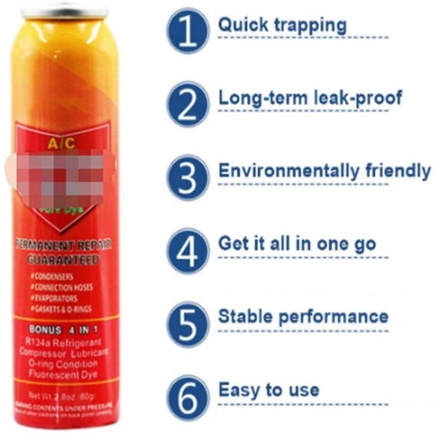 WHWEI for Car Safety Air Conditioner Stop Leak Plugging Agent with PAG Oil Fluorescent Leak R134A Freezing Oil Repair Plugging Agent (Color : 80g) (80g)