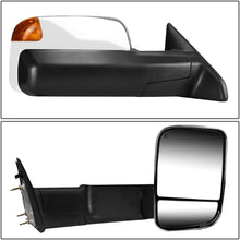 Pair Chrome Power Heated Amber LED Turn Signal Lights Tow Mirrors w/Puddle Lamps Replacement for Dodge Ram 09-16