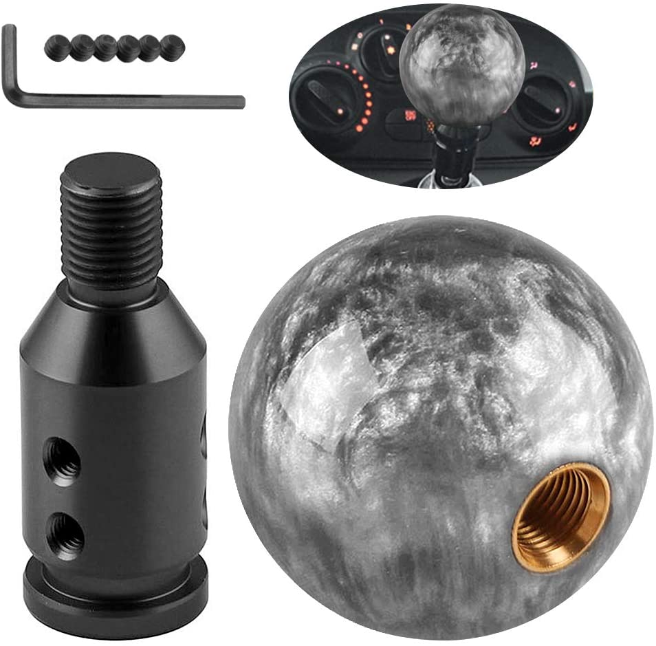 White Round Ball Gear Shift Knobs, Universal Automatic Manual Weighted Shifter Knob + Aluminum Adapter, Stick Shift Knob Head Cover Handle Ball with Adapter 12x1.25mm Fit Most Vehicles (White)
