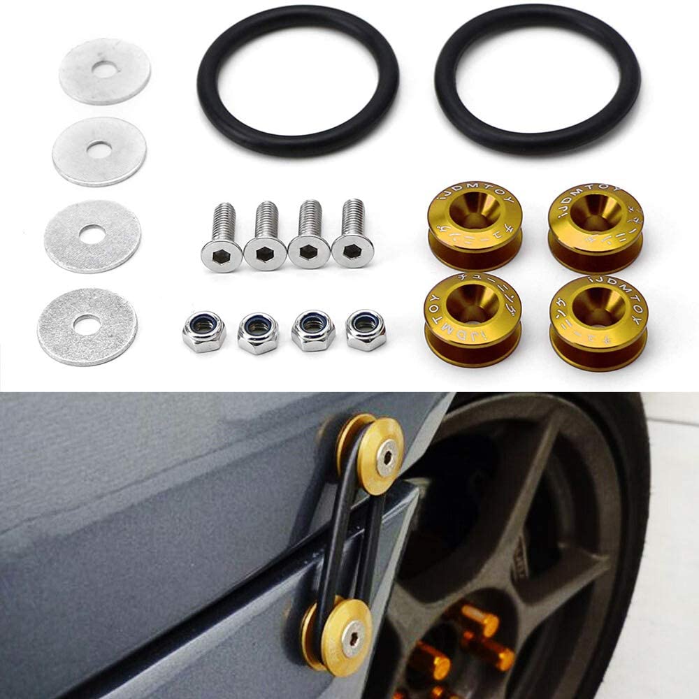 iJDMTOY Universal Fit Gold Finish JDM Quick Release Fastener Kit Compatible With Car Bumper Trunk Fender Hatch Lid