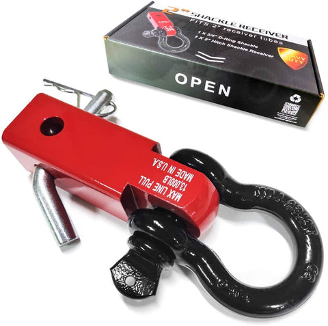 RUGCEL Shackle Hitch Receiver 2 inch 13000 Lbs Break Strength Never Rust Receiver Shackle Bracket Heavy Duty and Solid with 3/4'' D Ring Shackle, Towing Accessories for Trucks