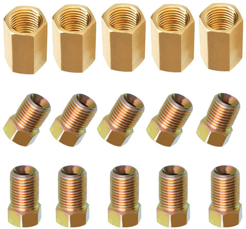 CIIHON Brake Line Fittings Assortment Kit, 3/8 Inch 24 Threads Inverted Flare Fitting Sets for 3/16 Inch Tube(Pack of 15, 5 Unions, 5 Short Nuts, 5 Long Nuts)
