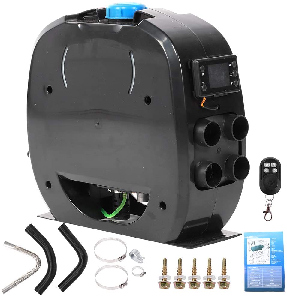 Air Heater 12v Diesel with Remote Control,4 Holes Aluminum Alloy Pipe Air Heater for Truck RVs Electric Vehicles,w/4 x Exhaust Pipes
