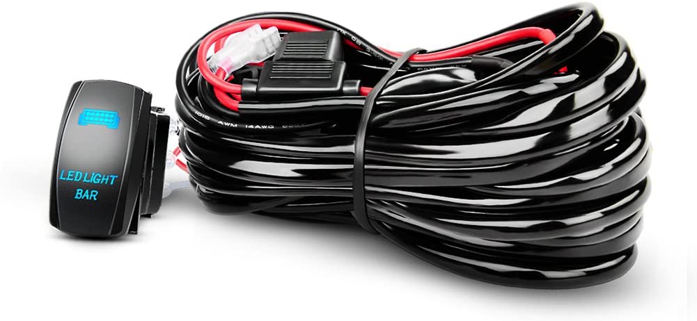 Nilight LED Light Bar Wiring Harness Kit 12AWG Heavy Duty 12V 5Pin Rocker Switch Laser On off Waterproof Switch Power Relay Blade Fuse-1 Lead,2 Years Warranty