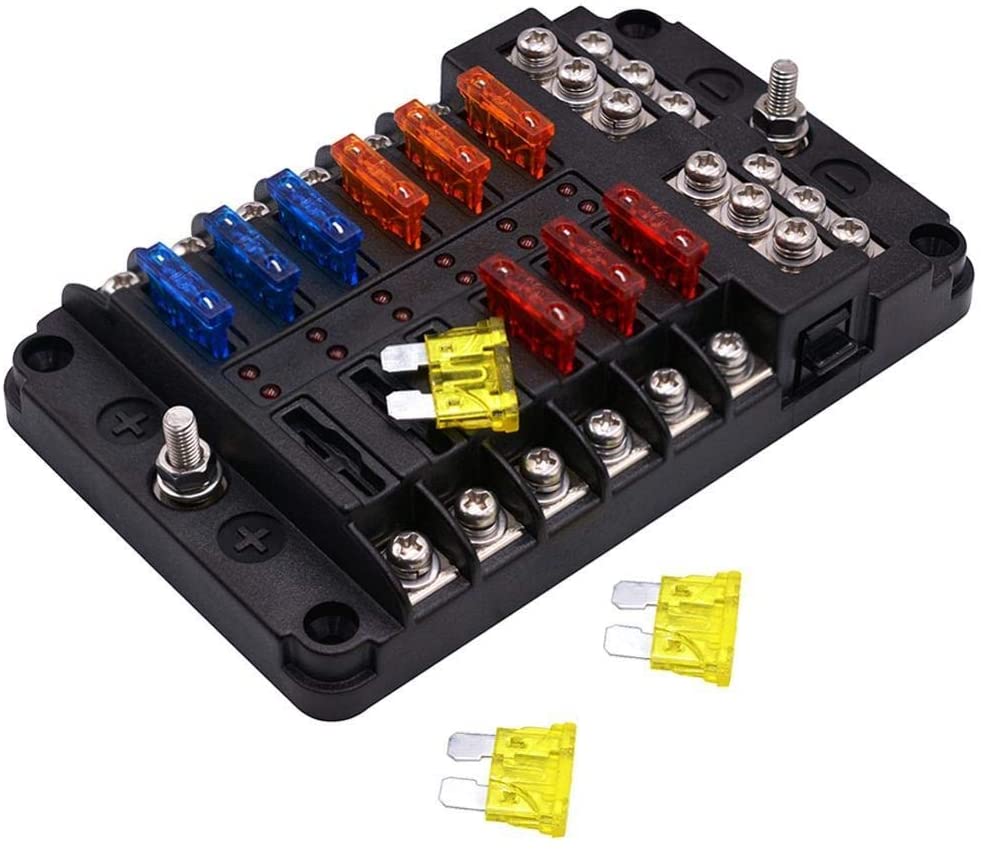 12 Way Blade Fuse Box Block Holder Indicator Auto Marine 12V 32V Waterproof Motorcycle Car Professional Parts (Color : Black)