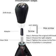 Bashineng Shifter Knob 5 Speed Leather Gear Stick Shift Head for Most Manual Cars (Black & Red)