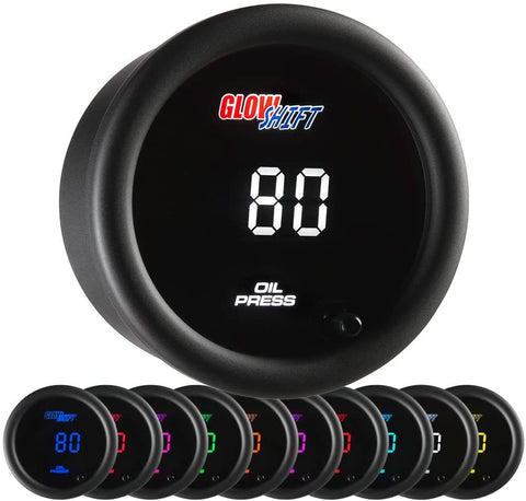 GlowShift 10 Color Digital 145 PSI Oil Pressure Gauge Kit - Includes Electronic Sensor - Multi-Color LED Display - Tinted Lens - for Car & Truck - 2-1/16