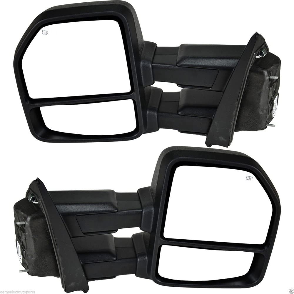 VIOJI 1 Pair Power Heated Manual Telescoping and Folding Side Turn Signal Light Black Housing Spotter Glasses Towing Mirrors Compatible with 15-18 Ford F-150 8 Jacks