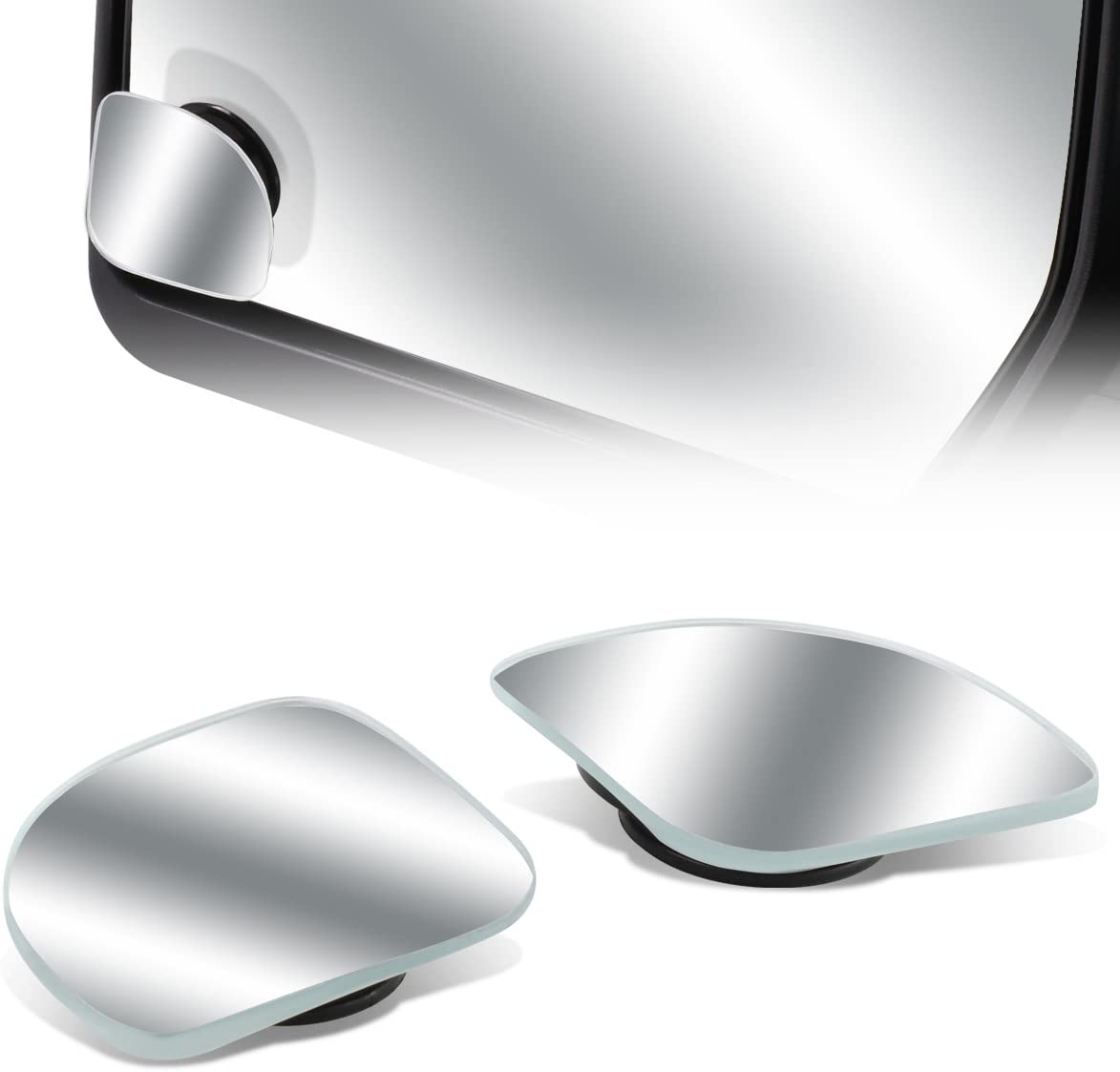 Adjustable Pair of 2 inches x 2 inches Rounded Edge Square Back Rear View Convex Lens Blind Spot Mirror