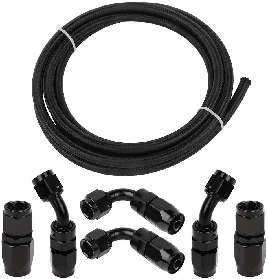 ANPART AN6 12Ft Braided Fuel Line Hose Nylon braided fuel gas pipe hose and AN6 6 pcs Swivel Hose End Fittings