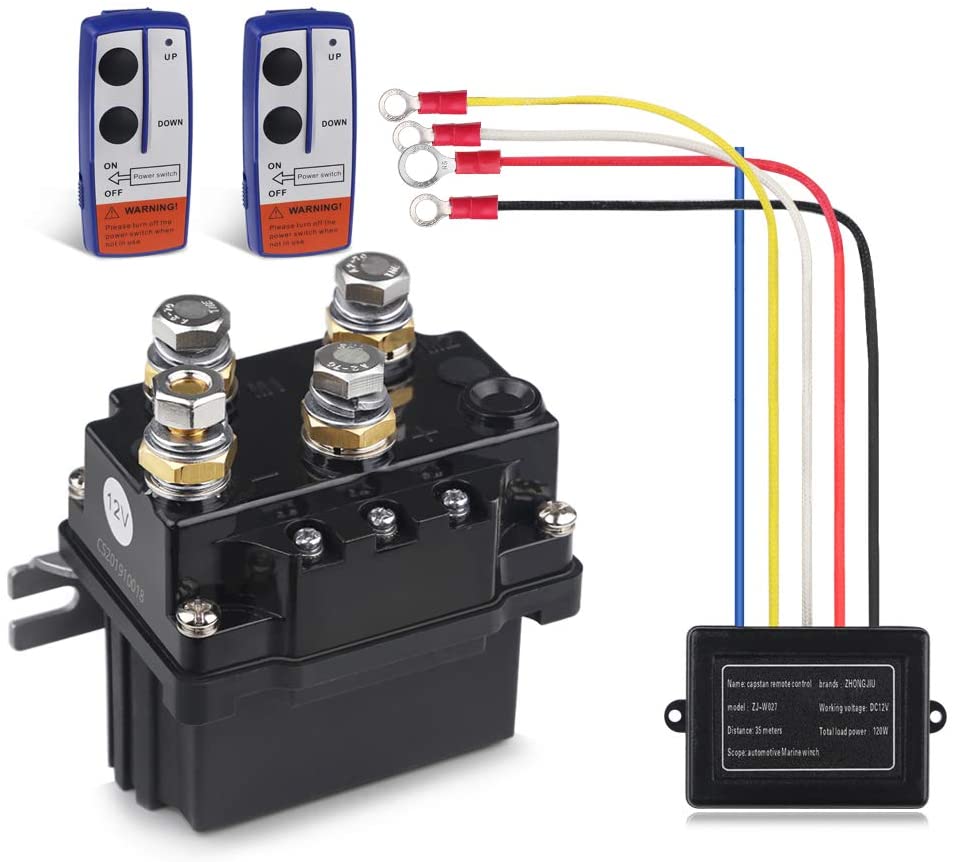 WATERWICH 12V 500A Winch Solenoid Relay Contactor+2pcs Wireless Winch Remote Control Kit with 6 Protecting Caps Universal for Truck Jeep ATV SUV 5500-12000lbs Winch