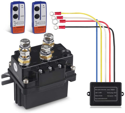 WATERWICH 12V 500A Winch Solenoid Relay Contactor+2pcs Wireless Winch Remote Control Kit with 6 Protecting Caps Universal for Truck Jeep ATV SUV 5500-12000lbs Winch