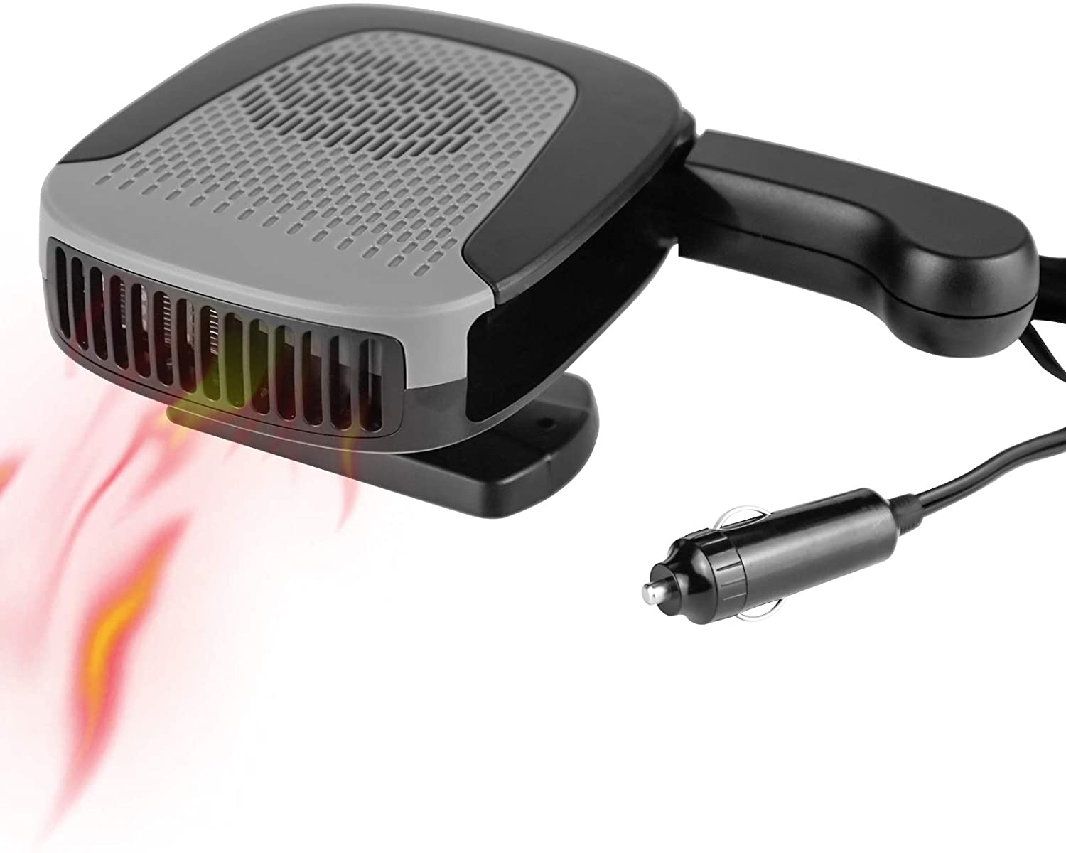 12V Car Heater 150W Portable Fan Heater & Cooler Defrost Defogger Space Automobile 3-Outlet Adjustable Thermostat (grey)