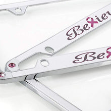 Warrior Breast Cancer Pink Ribbon ‘Believe’ License Frame Designed with Pink Crystals from Swarovski
