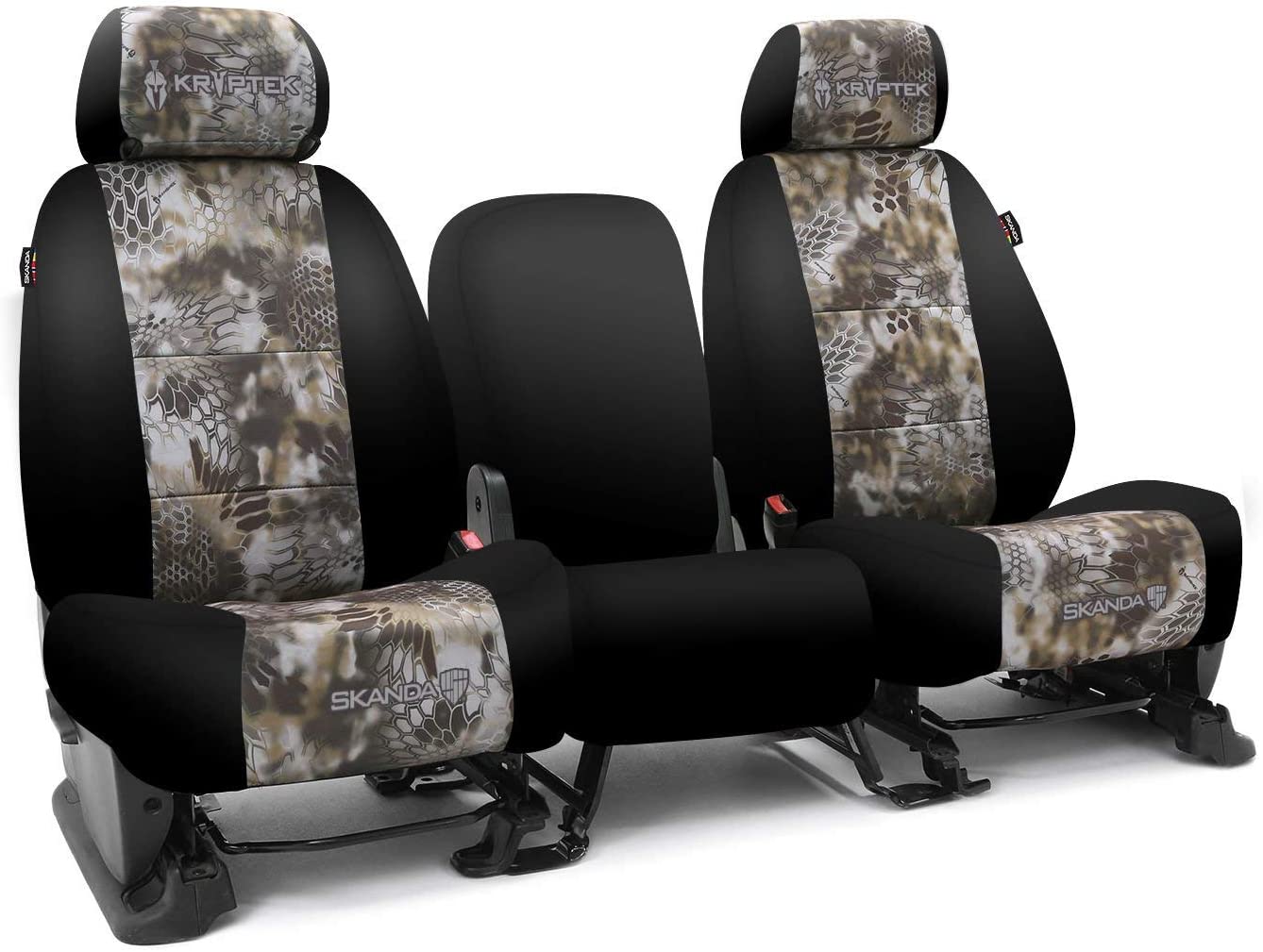 Rear SEAT: ShearComfort Custom Kryptek Neo-Supreme Seat Covers for Toyota Corolla (2020-2020) in Black w/Kryptek Neo-Supreme Highlander for 40/60 Split Back Solid Bottom w/Pullout Arm and 3 Adj.