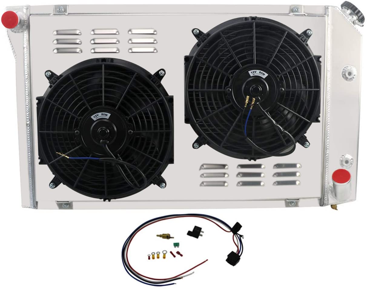 CoolingSky 4 Row Aluminum Radiator +Fan Shroud Combo&Thermostat Relay Kit for 1977-1982 Chevy Corvette C3 5.7 5.0 V8 Engine