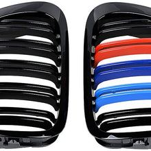 AMOPA Glossy Black M-Color Front Sport Kidney Grille Compatible with 1999-2002 Car E46 2-Door Coupe Cabriolet Pre-Facelift