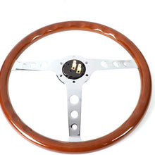 15 Inches Riveted Wood Grain Grip Vintage Steering Wheel 2 Inches Deep Dish Stainless Steel Spokes w/Horn Button