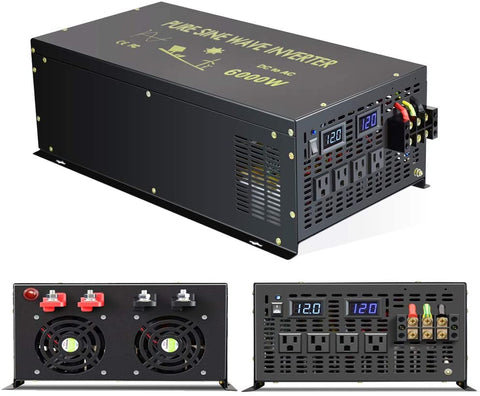 WZRELB Pure Sine Wave 6000W (10000W Surge) 12VDC 120VAC Power Inverter - Solar, RV (RBP-600012S)