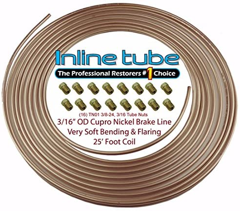 Copper Nickel Brake Line Tubing Kit 3/16 OD 25 Foot Coil Roll & 3/8-24 Fittings (L-5-4 + D-3-12)