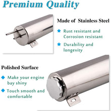 Ruien Radiator Coolant Overflow Tank/Reservior 3"x 9" Polished Stainless 32 oz Silver