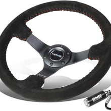 NRG Innovations Reinforced RST-036MB-S-RD 350mm Black Suede Steering Wheel + LED Keychain Flashlight