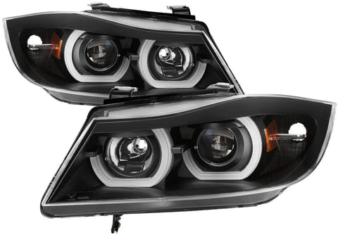 V2 3D Halo LBDRL Headlights for BMW 3-Series E90 06-08 - 4 Door - Black/Clear Lens