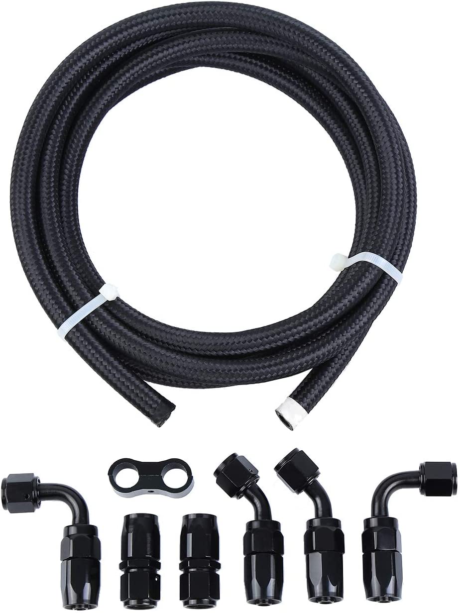 Honhill Fuel Line Hose Kit for Coolant Hose and Oil Hose Repair Projects, 10FT Fuel Line with 6AN Hose End Adapters and Hose Separator Clamps