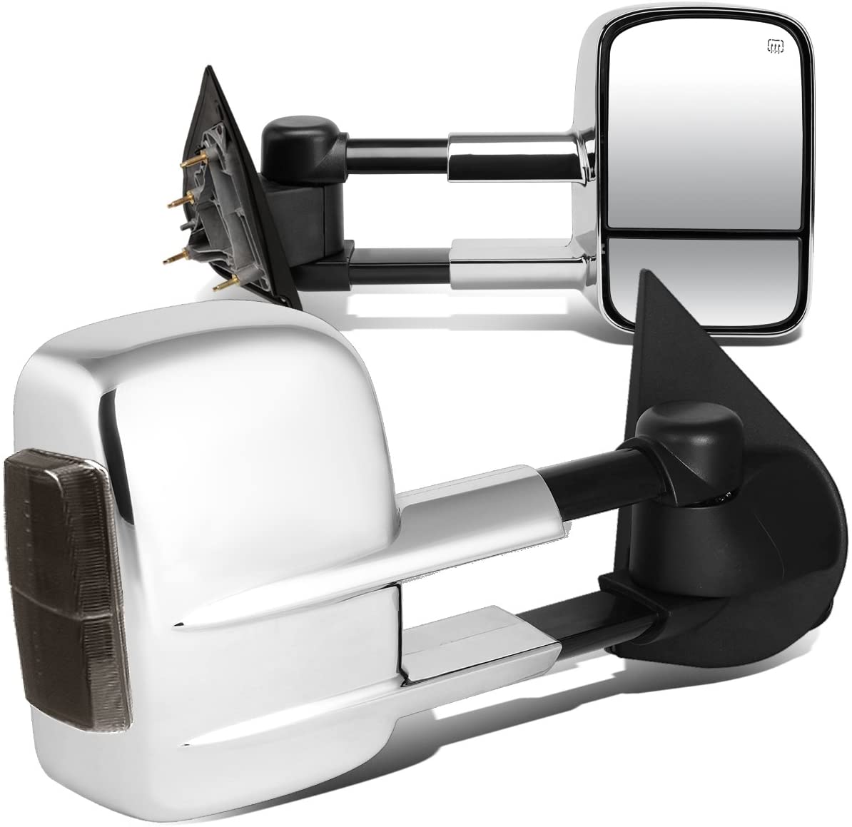 Pair Chrome Power Heated w/Smoked LED Turn Signal Light Side Towing Mirrors Replacement for Silverado Sierra 14-20