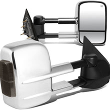 Pair Chrome Power Heated w/Smoked LED Turn Signal Light Side Towing Mirrors Replacement for Silverado Sierra 14-20