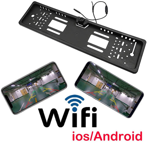 JCOLI Wireless WiFi Digital Car Backup Reverse Rear View Camera for EU European License Plate Frame for iOS and Android Night Vision