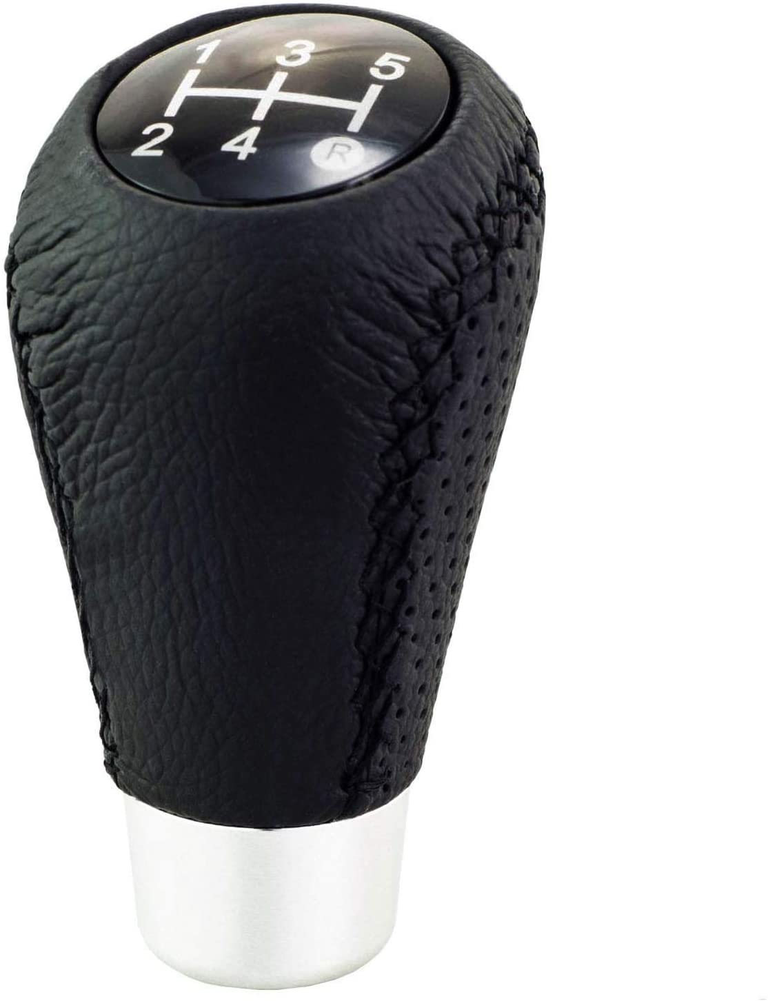 Bashineng Shifter Knob 5 Speed Leather Gear Stick Shift Head for Most Manual Cars (Black & Red)