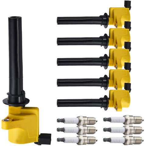 ENA Platinum Spark Plugs and Heavy Duty Ignition Coils Set compatible with Mazda Tribute and Mercury Sable 2000-2009 FD502 SP493