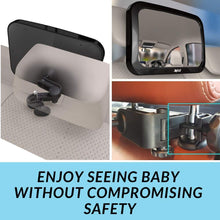 The ONLY Safe Baby Car Mirror for Adjustable Headrests, Strong Stable Attachment with NO Slippery Straps | Safest Design for Rear Facing Car Seats | Crash Test Proven | Shatterproof | Extra Large