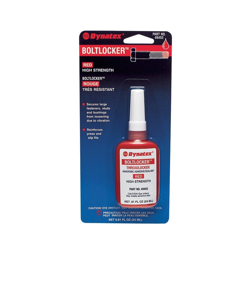 Dynatex 49452 High Strength Threadlocking Boltlocker, 350 Degree F Maximum Temperature, 24mL Carded Bottle, Red