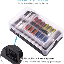WUPP Boat Fuse Block, Waterproof Fuse Panel with LED Warning Indicator Damp-Proof Cover - 12 Circuits with Negative Bus Fuse Box Holder for Car Marine RV Truck DC 12-24V, Fuses Included